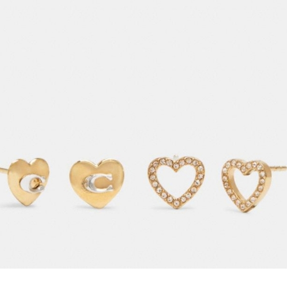 Coach Heart Stud Earrings Set, 2 pair - Picture 1 of 4